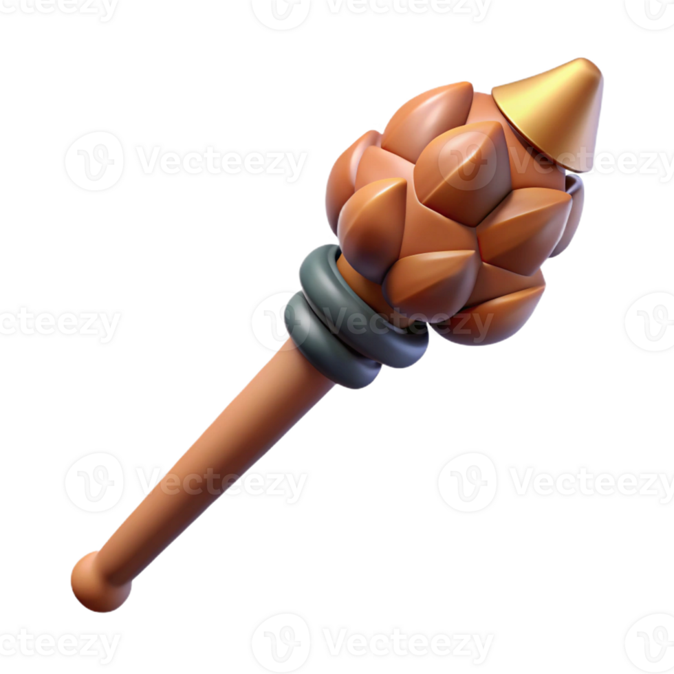 exquisite classic Concept art style, hyper-specific professional render of an isolated Thyrsus staff, tipped with a pine cone with Transparent Background refined png