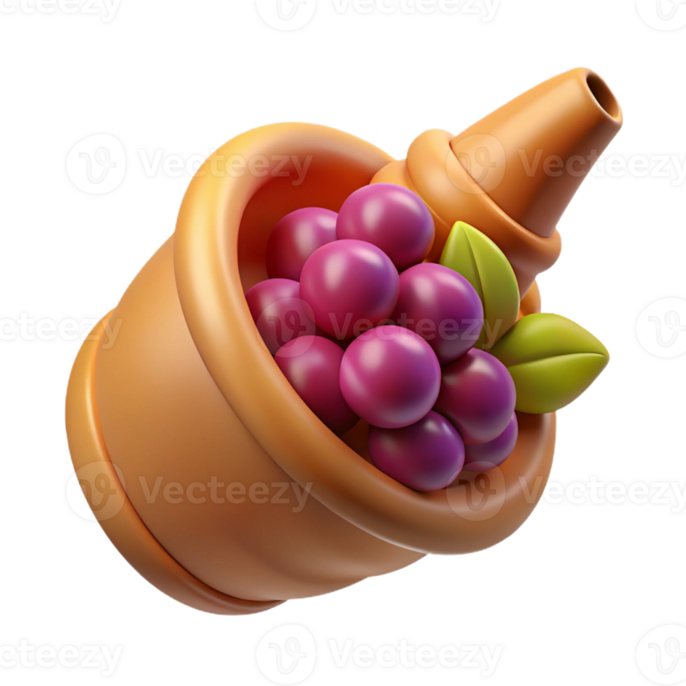 extraordinary victorian Concept art style, ultra-detailed, isolated cutout of a single Horn of Plenty, overflowing with fruit with Transparent Background high quality png