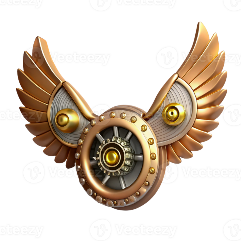 majestic mysterious traditional Steampunk wings made of metal and gears, articulated for flight with Transparent Background luxury png