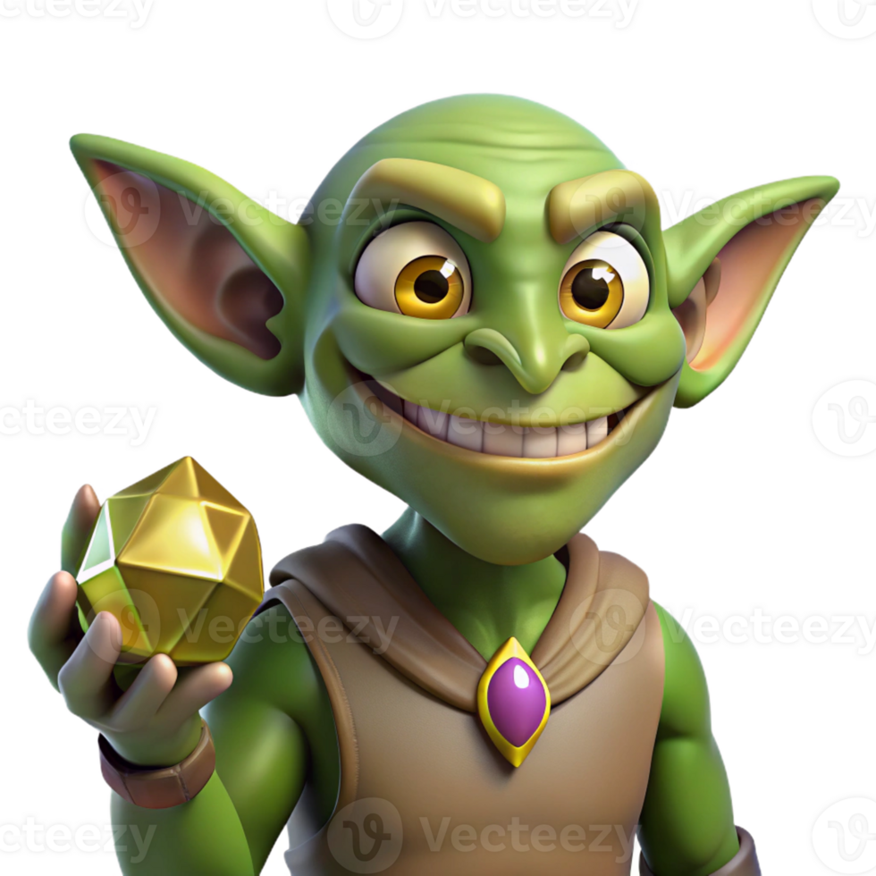 spectacular whimsical creative A mischievous goblin, pointy ears, holding a stolen gem with Transparent Background handcrafted png