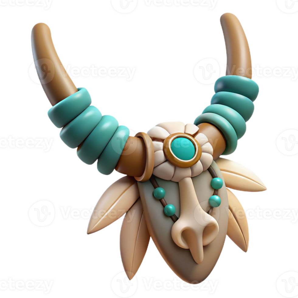 peaceful striking Concept art style, isolated cutout of a tribal shaman's intricately carved bone necklace with turquoise and feather accents with Transparent Background authentic png
