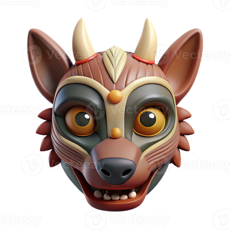 majestic memorable Isolated cutout, hyper-specific concept art style, ultra-detailed tribal ceremonial mask representing a spirit animal with Transparent Background png