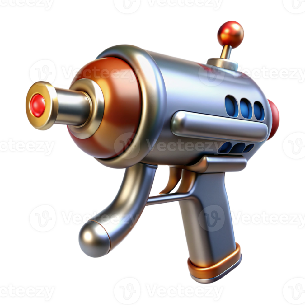 reflective extraordinary Retro ray gun, chrome and wood accents with Transparent Background professional png