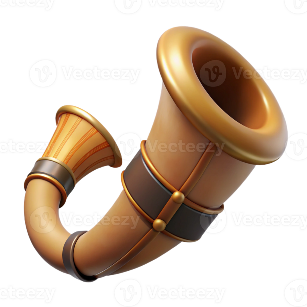 iconic baroque Hyper-specific concept art style isolated cutout of a tribal war horn, ultra-detailed, made from an animal horn with Transparent Background museum quality png