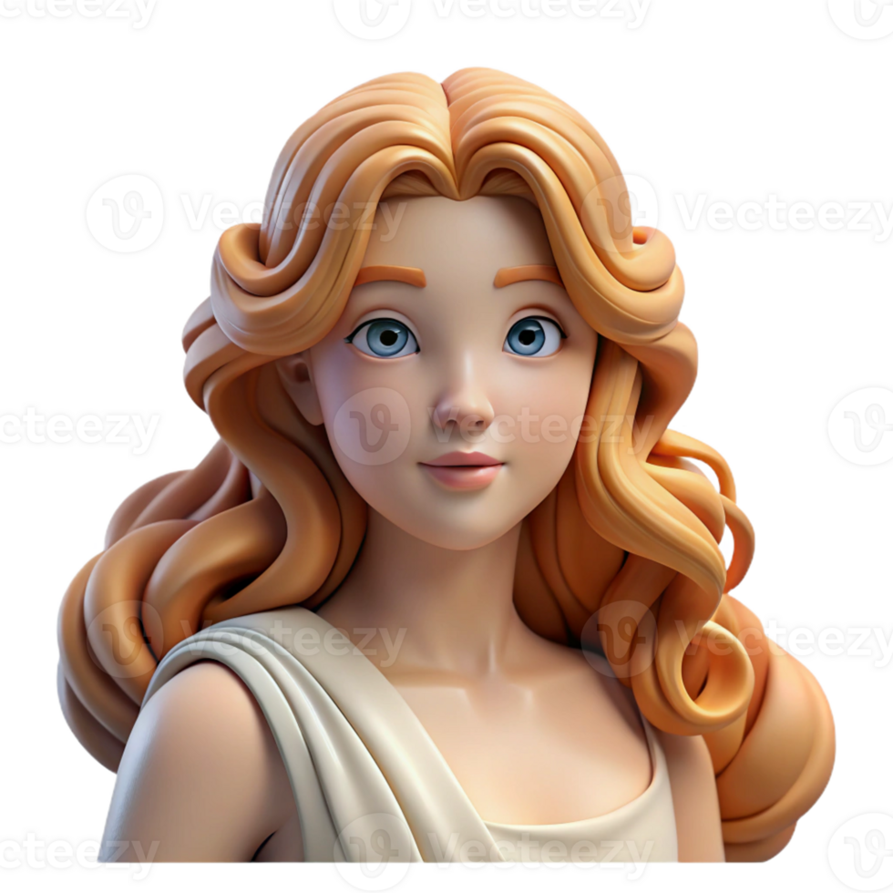 exceptional coastal Aphrodite, Goddess of Love and Beauty, flowing hair, with Transparent Background sharp png