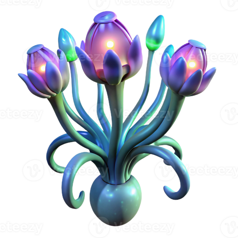 intense exquisite Alien plant, bioluminescent petals, strange tendrils with Transparent Background handcrafted png