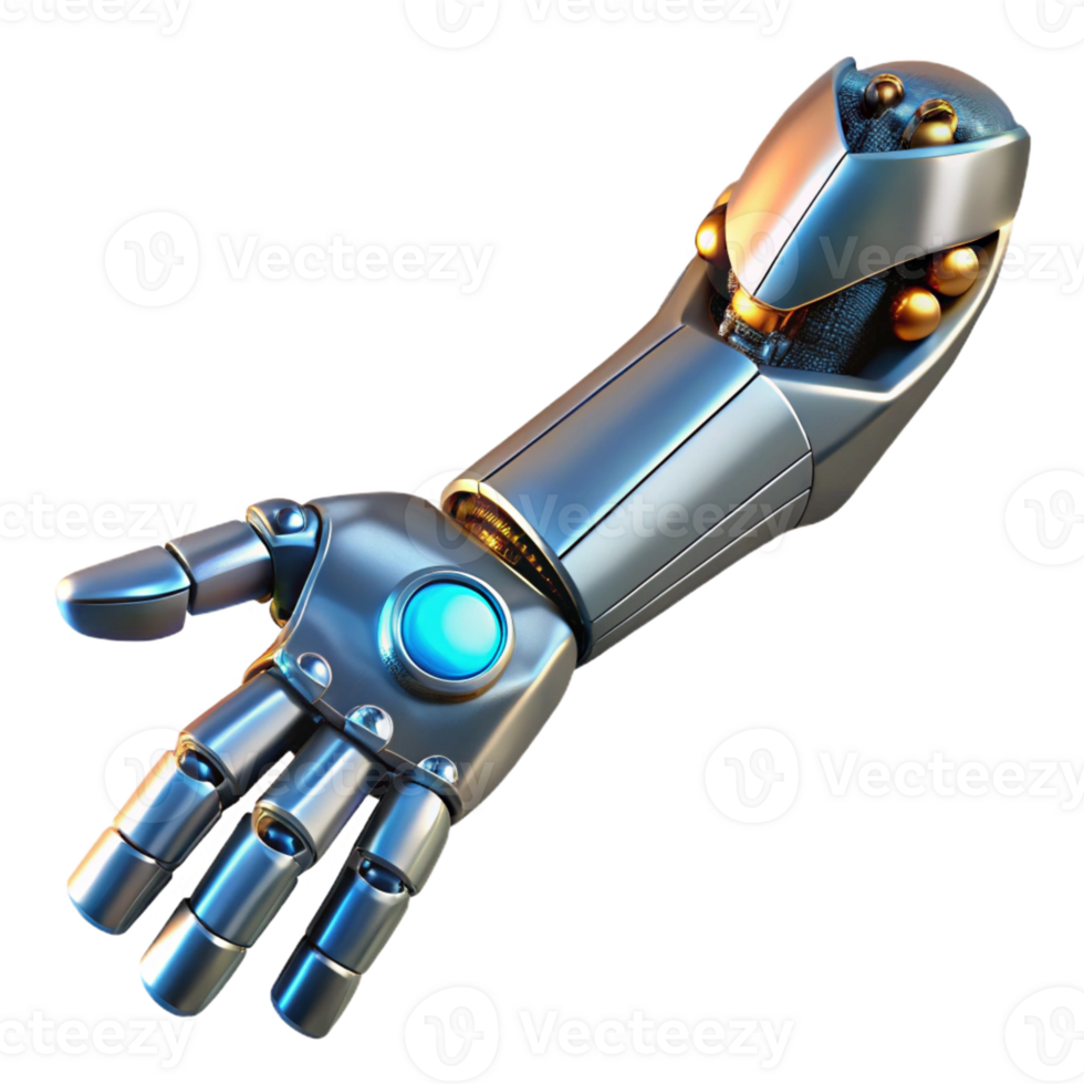 vibrant sought-after Cybernetic arm, metallic plating, glowing circuitry with Transparent Background png