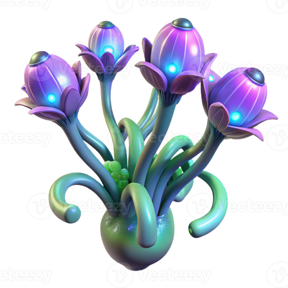 sumptuous bold renaissance Alien plant, bioluminescent petals, strange tendrils with Transparent Background handcrafted png