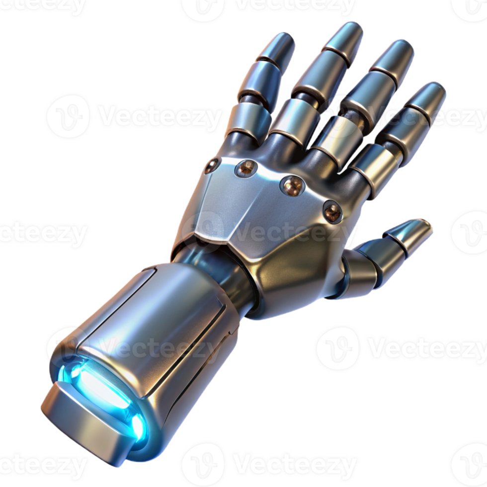vibrant distinctive Cybernetic arm, metallic plating, glowing circuitry with Transparent Background png