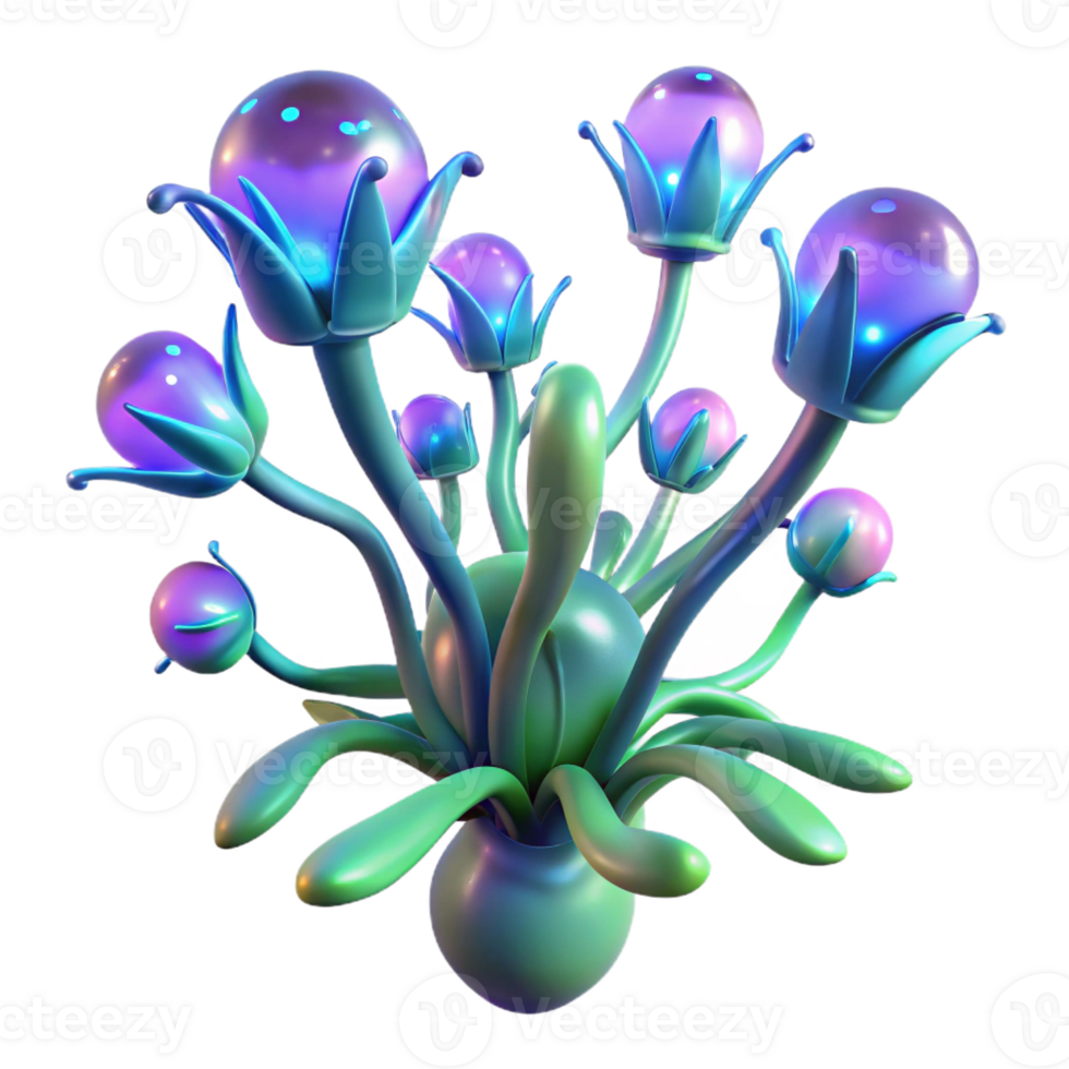 sumptuous exceptional Alien plant, bioluminescent petals, strange tendrils with Transparent Background png