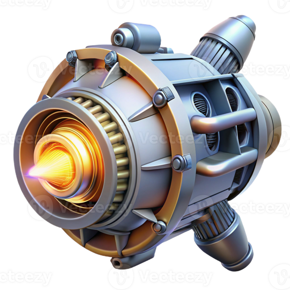 melancholic dramatic Spaceship engine, glowing thruster, intricate details with Transparent Background elite png