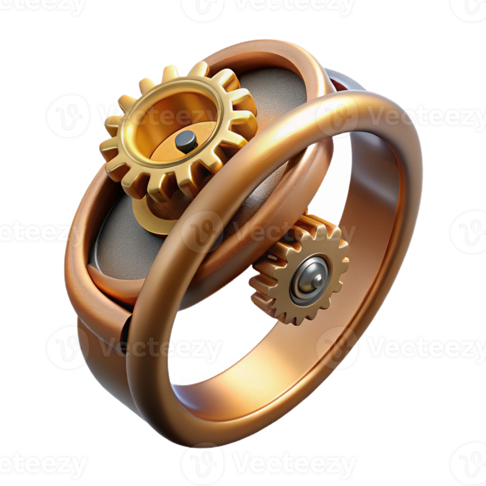 exceptional rustic Steampunk ring with a clockwork mechanism and rotating gears with Transparent Background impeccable png