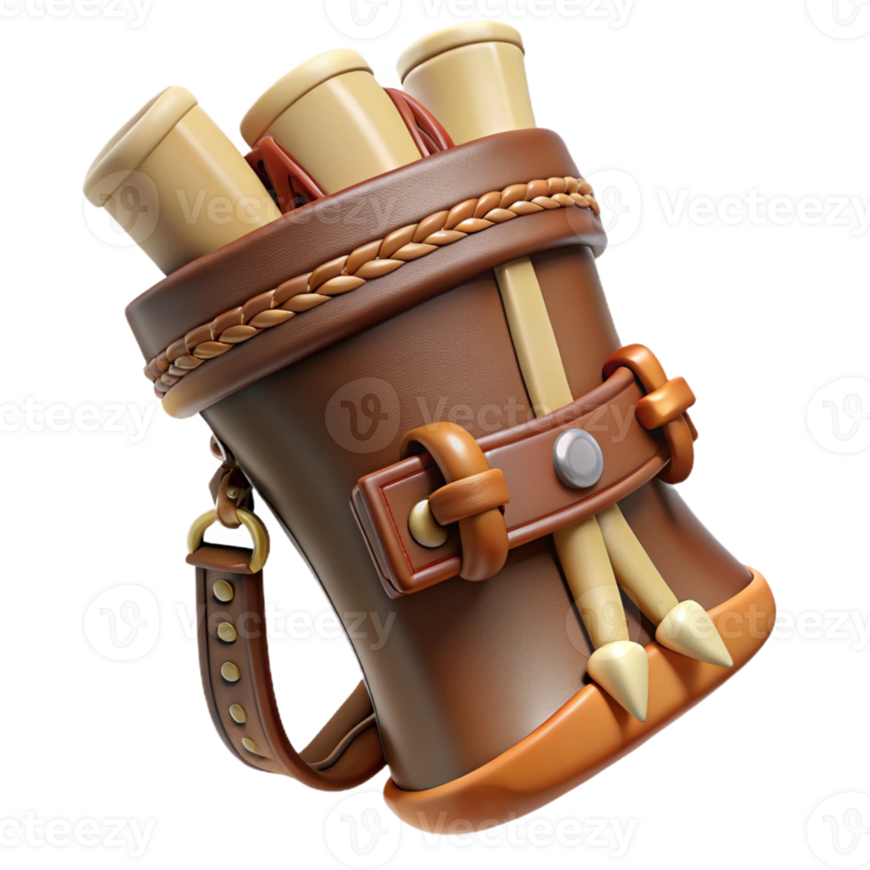 unparalleled abstract Ultra-detailed, photorealistic isolated cutout of a tribal hunter's handcrafted leather quiver with bone and wood details with Transparent Background professional png