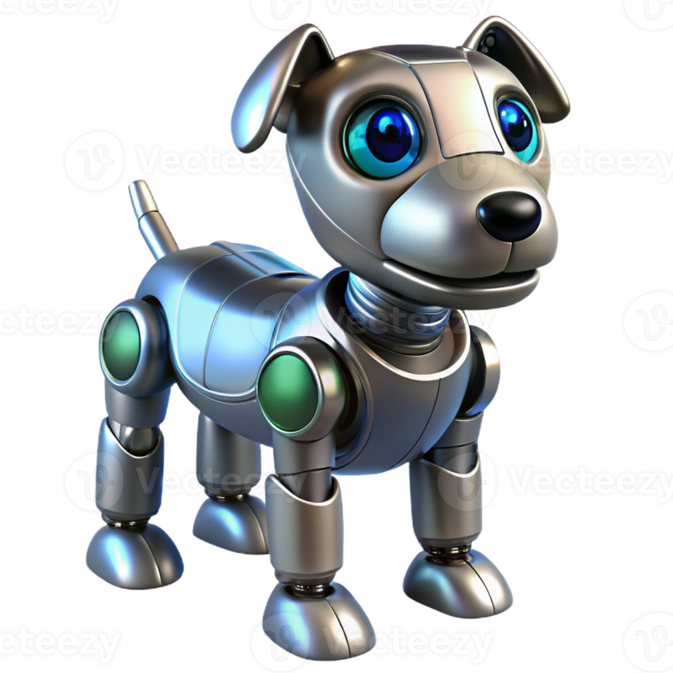 splendid harmonious rustic Robot dog, metallic body, glowing eyes with Transparent Background fine detail png