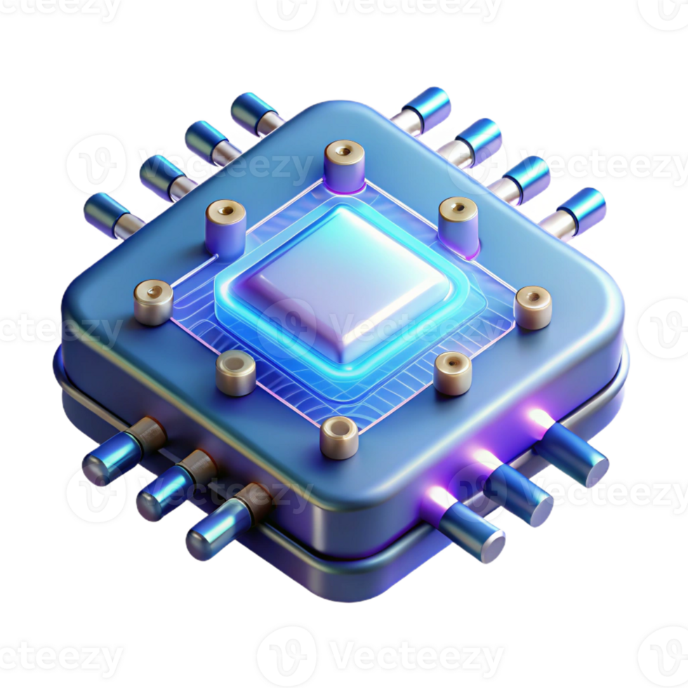fascinating harmonious impressionist Quantum computer chip, glowing circuits, complex design with Transparent Background expertly shot png