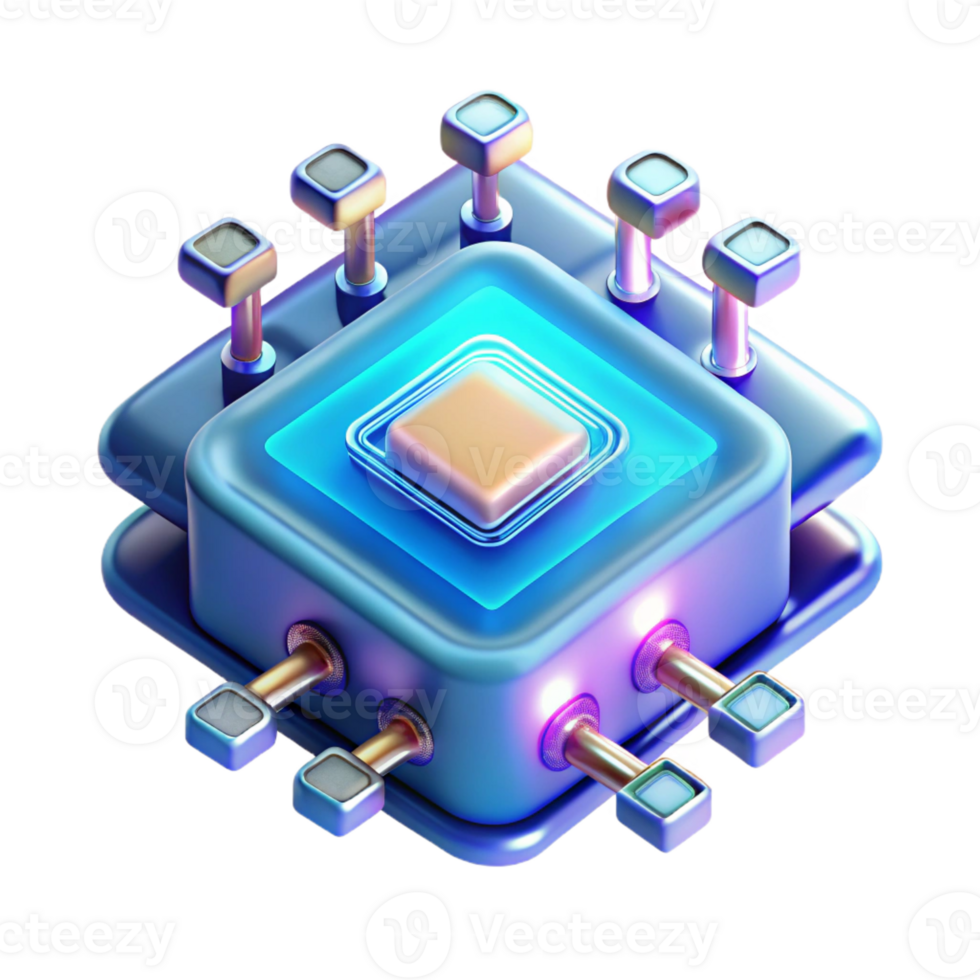 ipnotizzante ispirato quantistico computer patata fritta, raggiante circuiti, complesso design con trasparente sfondo png