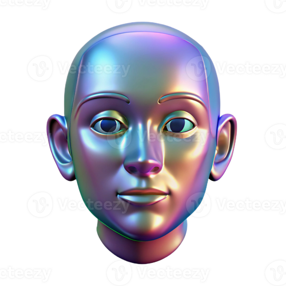 glorious quintessential Holographic projection of a human face, detailed features, emotive expression with Transparent Transparent Background png