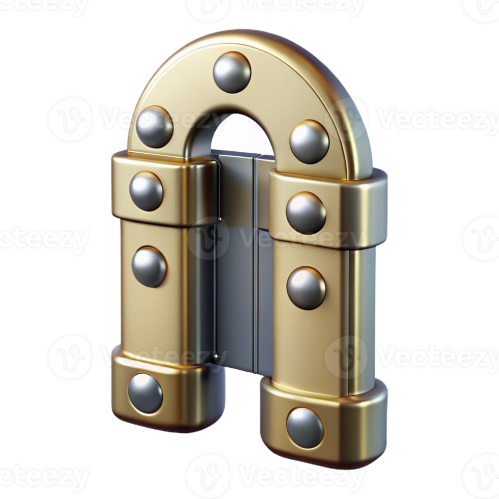 fascinating intense impressionist Hyper-specific professional render of a single, Art Deco style, iron gate hinge Isolated cutout with Transparent Background high quality png