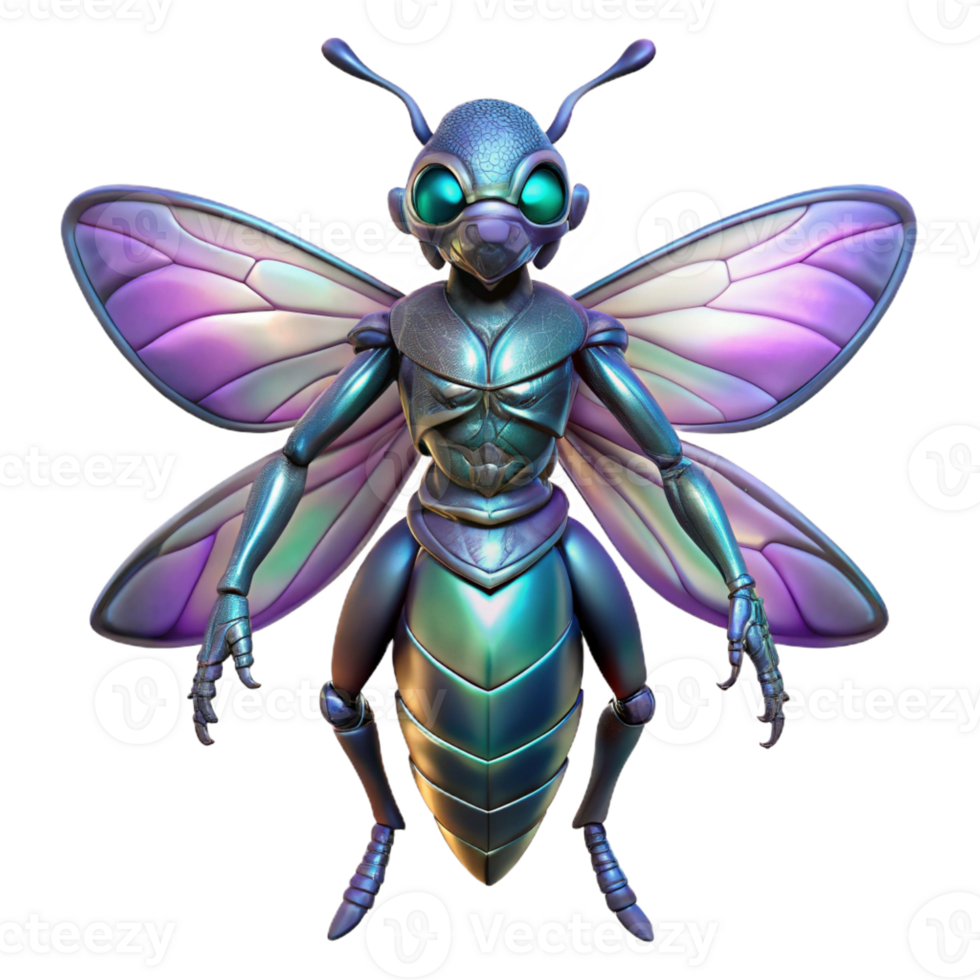 immaculate unparalleled Alien insect with chitinous armor and iridescent wings with Transparent Background png