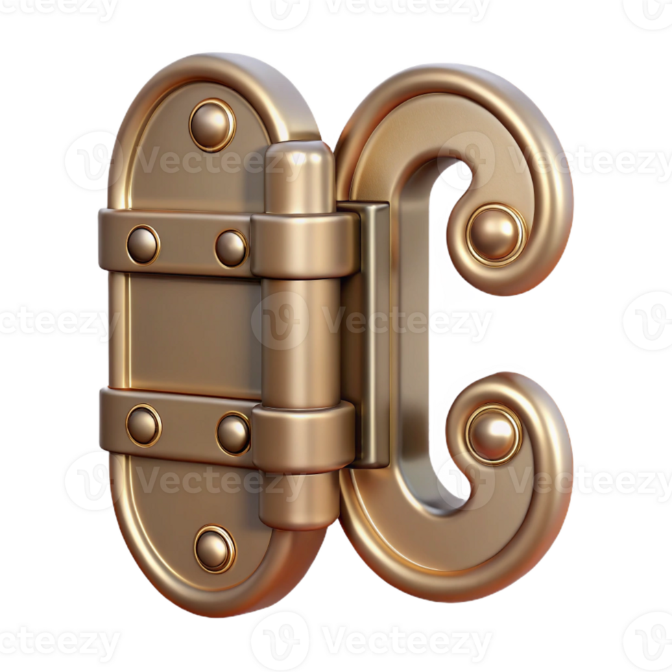 immaculate modern Hyper-specific professional render of a single, Art Deco style, iron gate hinge Isolated cutout with Transparent Background precision png