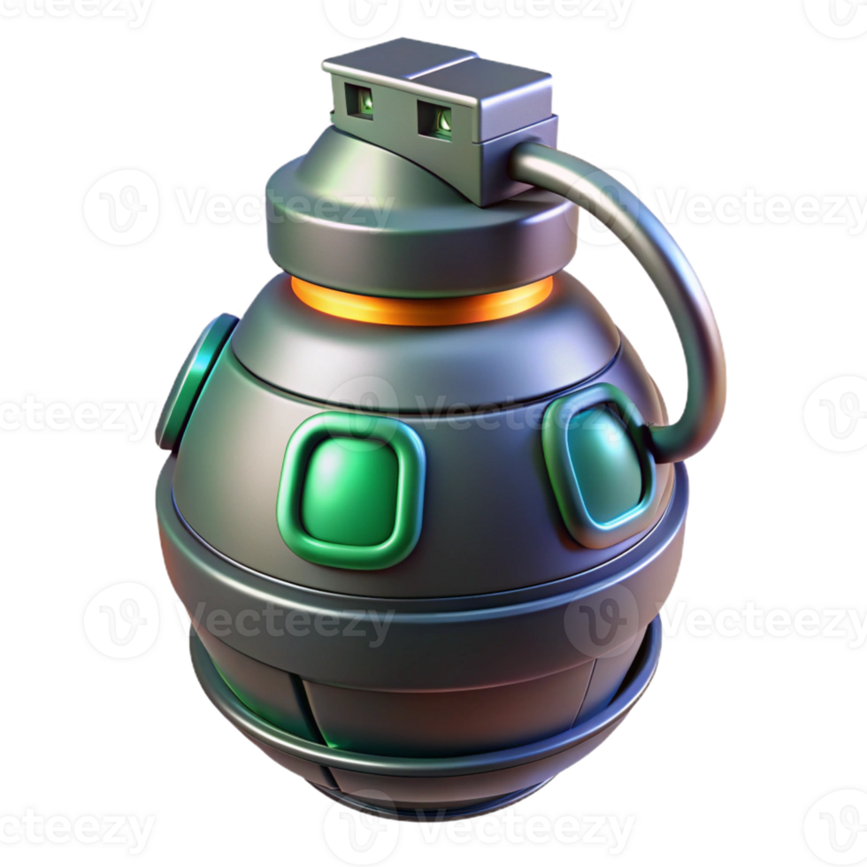 whimsical glorious Futuristic grenade, digital timer, explosive core with Transparent Background top-tier png