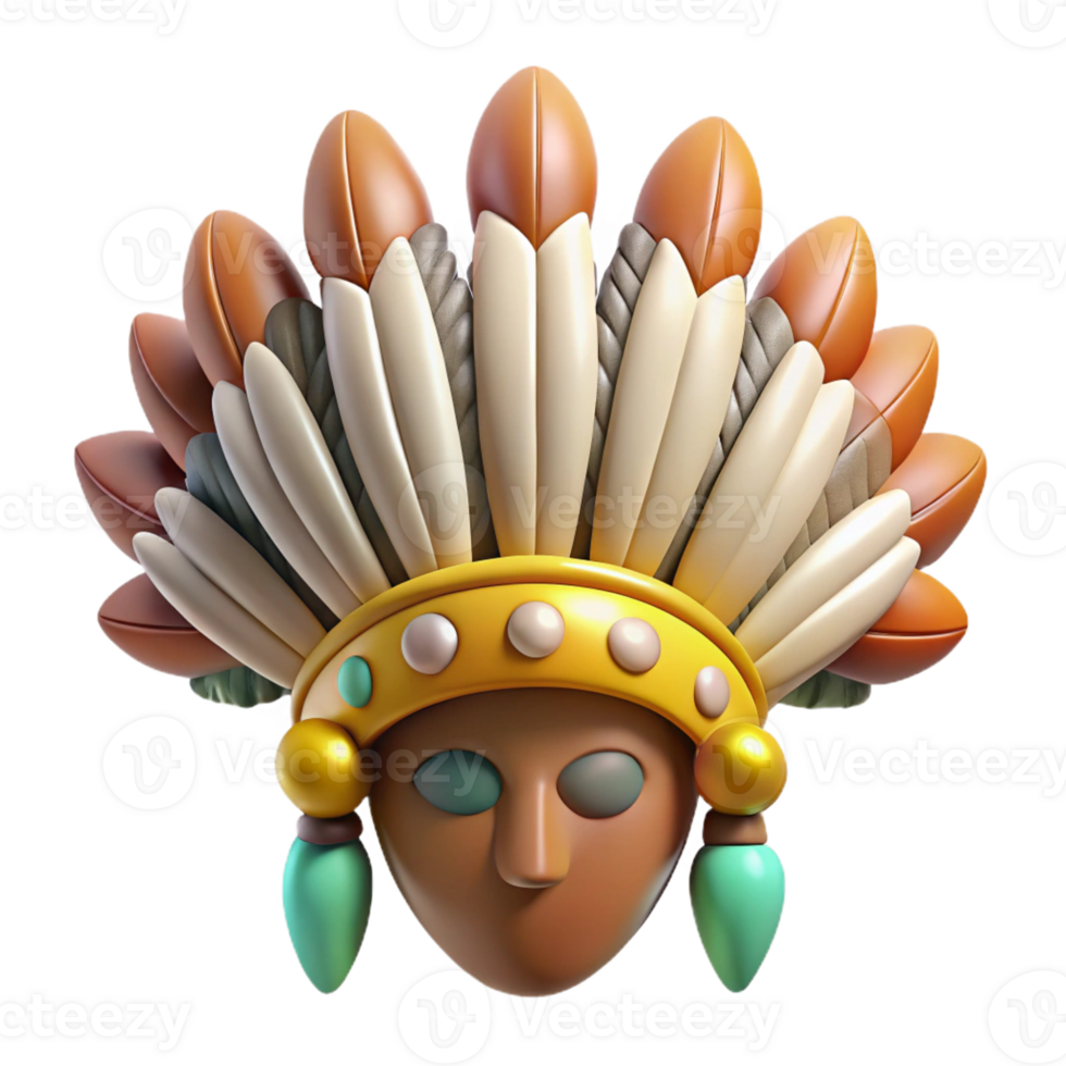 nostalgic breathtaking Concept art style, isolated cutout of a tribal chief's elaborate headdress with eagle feathers and beads with Transparent Background crisp png