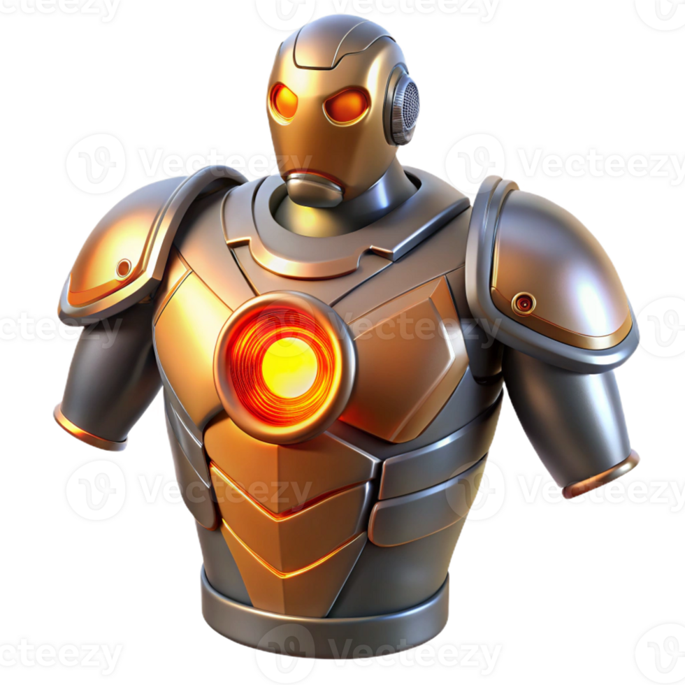 rare baroque Robot torso, metallic chest plate, glowing core with Transparent Background ultra HD png