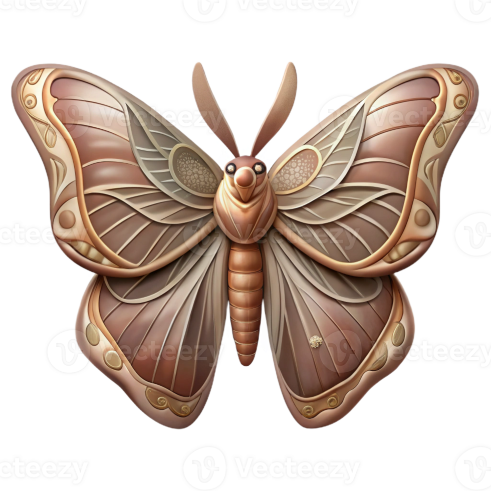 melancholic exquisite Ultra-detailed, photorealistic isolated cutout of a single Art Nouveau moth, large wings, intricate patterns, muted earth tones with Transparent Background original png