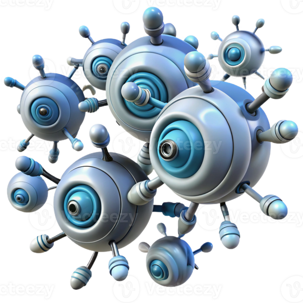 melancholic vibrant Nanobot swarm, microscopic robots, swirling motion with Transparent Background authentic png