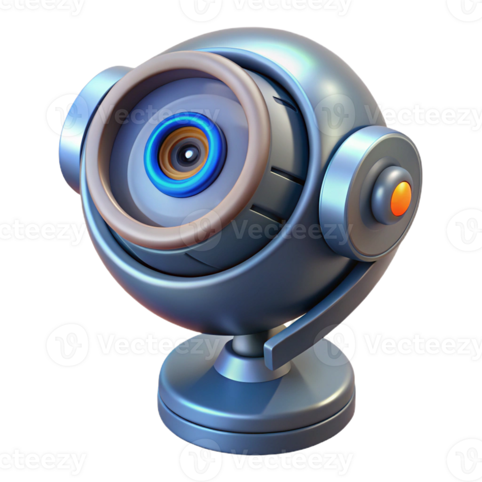 mesmerizing dynamic art deco Futuristic security camera, rotating lens, motion sensors with Transparent Background authentic png