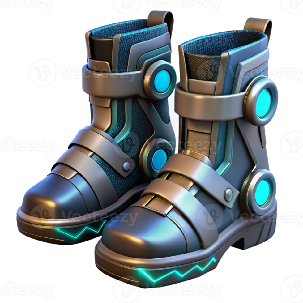 notable organic Cyberpunk boots, armored plating, glowing accents with Transparent Background gallery standard png