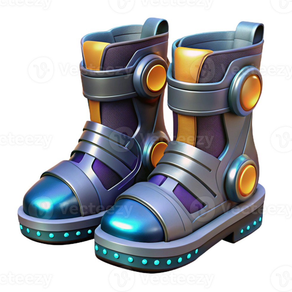 romantic elegant Cyberpunk boots, armored plating, glowing accents with Transparent Background perfect clarity png