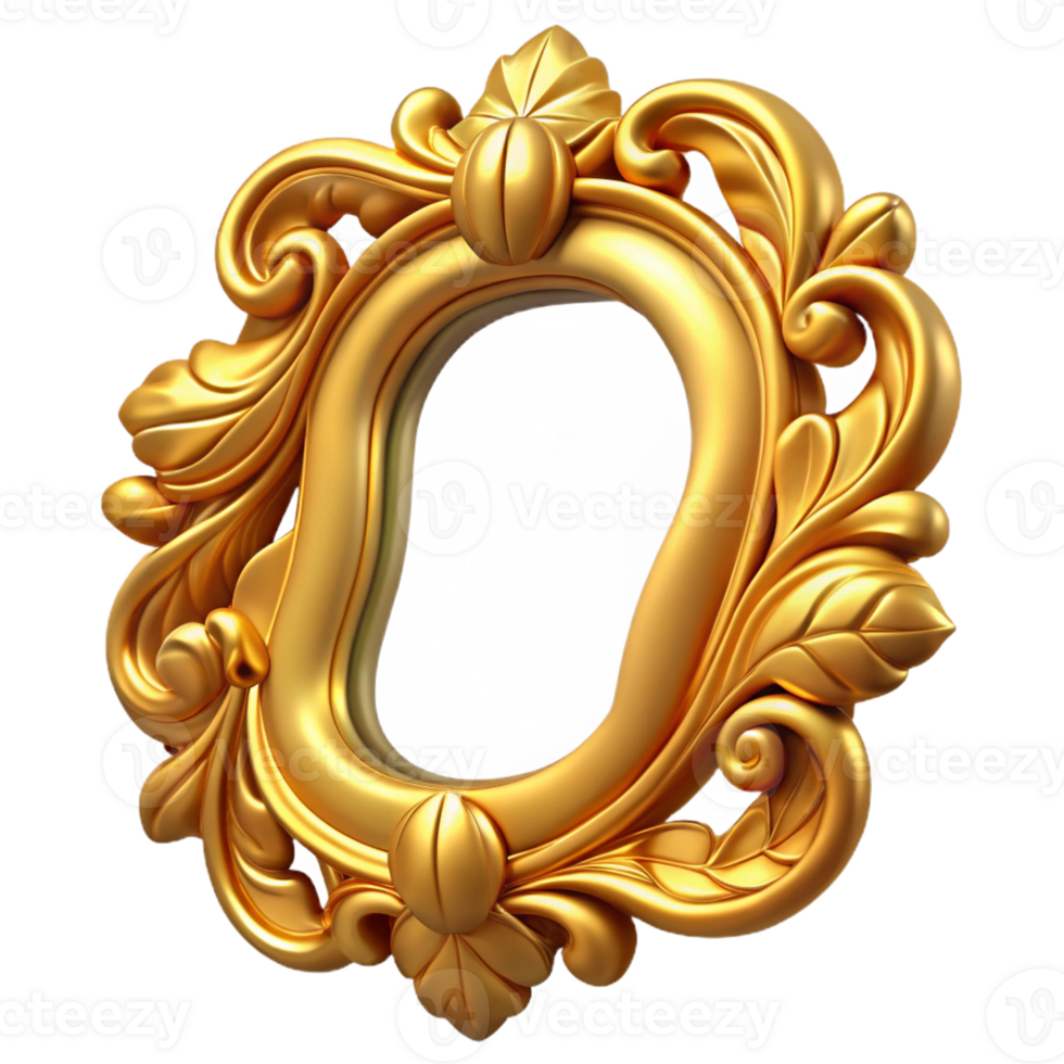 impressive standout Concept art style, isolated cutout of an Art Nouveau picture frame, gilded wood, intricate leaf and vine design with Transparent Background png