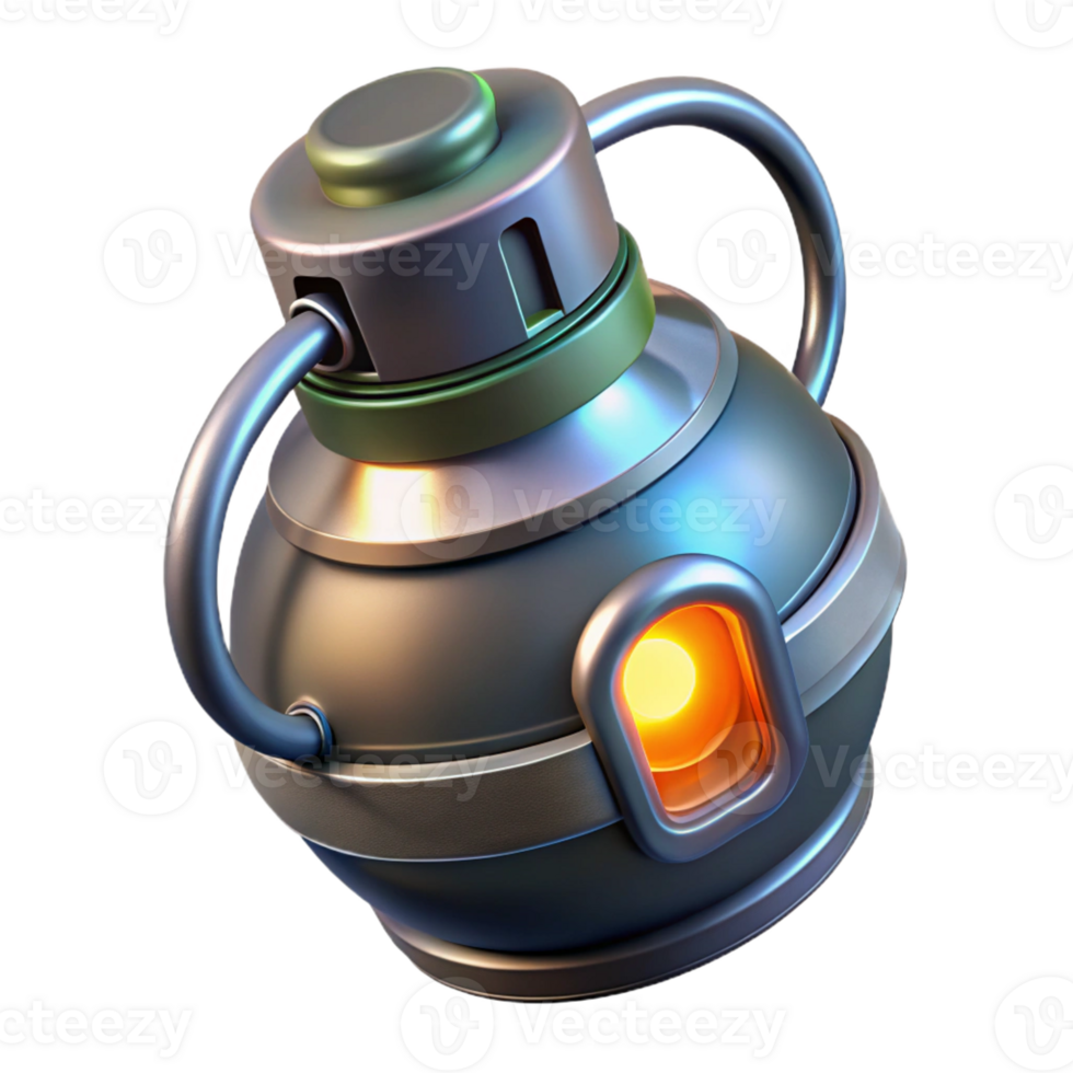 mesmerizing playful nordic Plasma grenade with glowing core and safety lever with Transparent Background museum quality png