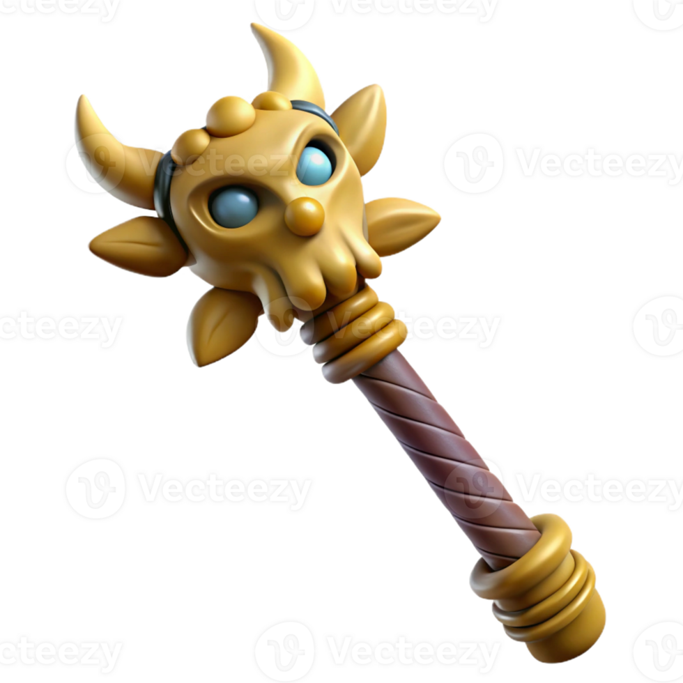timeless art deco Hyper-specific, professional render of a tribal elder's weathered wooden staff with carved animal totems with Transparent Background refined png