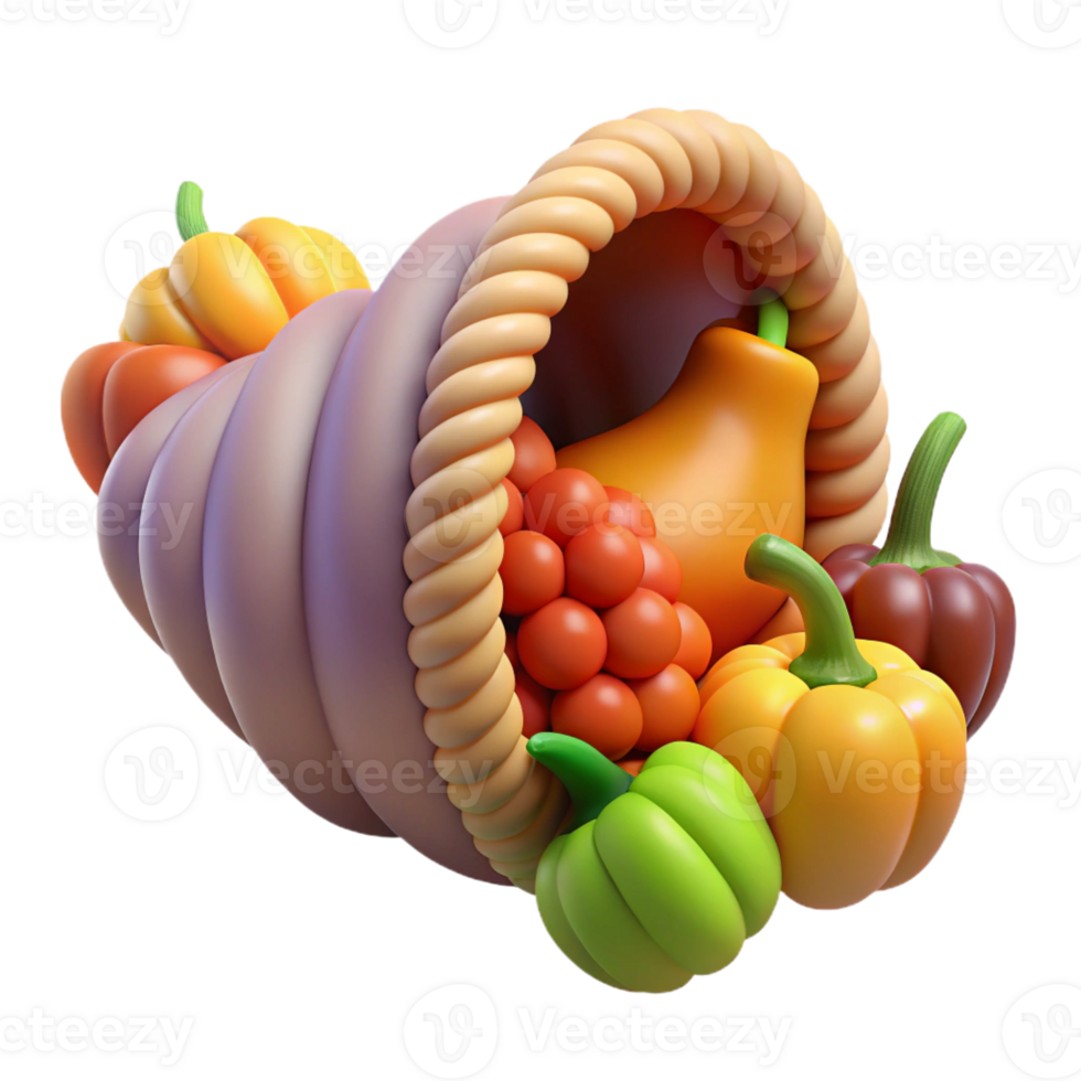 dreamy immaculate Cornucopia, horn of plenty, with Transparent Background fine detail png