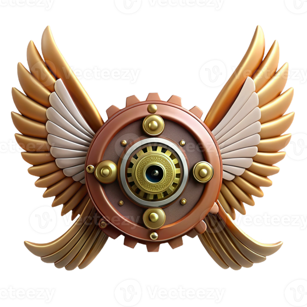 fascinating baroque Steampunk wings made of gears, clockwork, and leather with Transparent Background crisp png