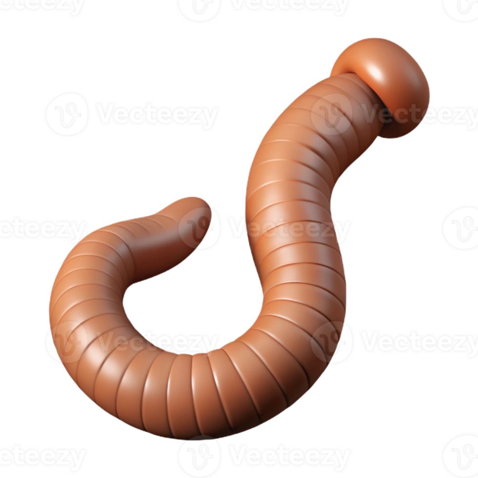 distinguished vintage Professional render hyper-specific image of a single earthworm, segmented body, with Transparent Background studio quality png