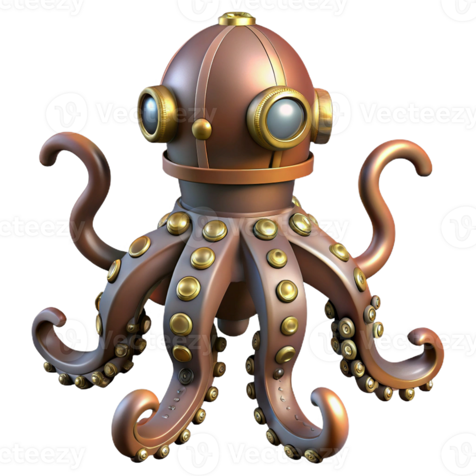 elegant bohemian Steampunk octopus automaton with articulated tentacles with Transparent Background ultra HD png