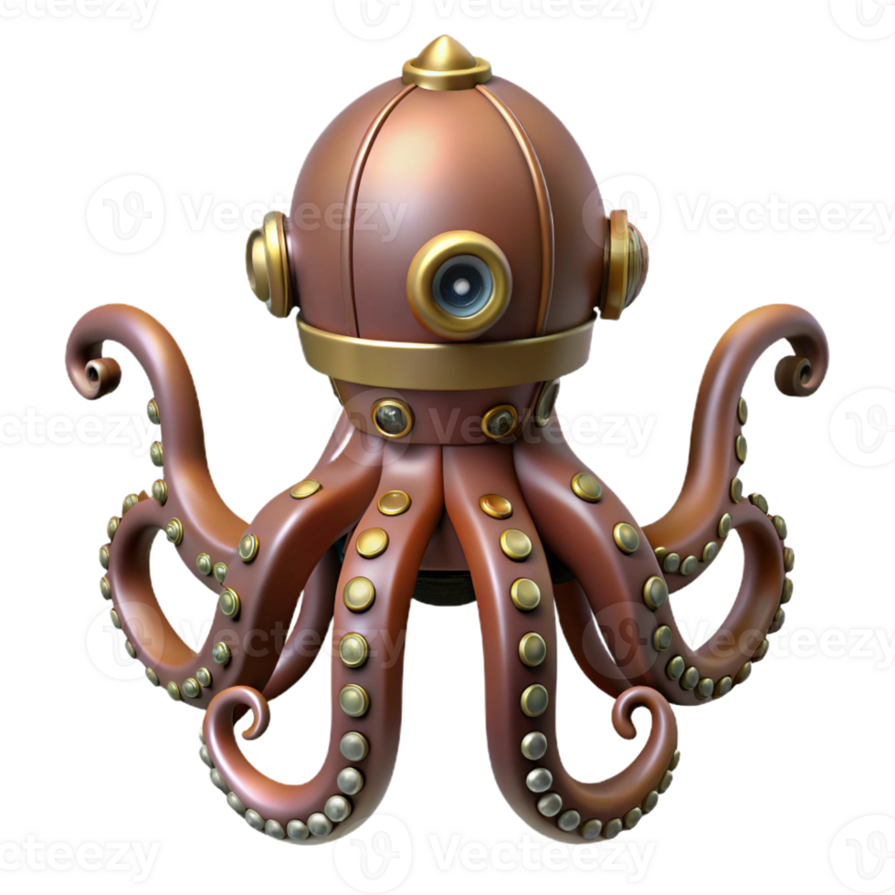 gorgeous unforgettable Steampunk octopus automaton with articulated tentacles with Transparent Background png