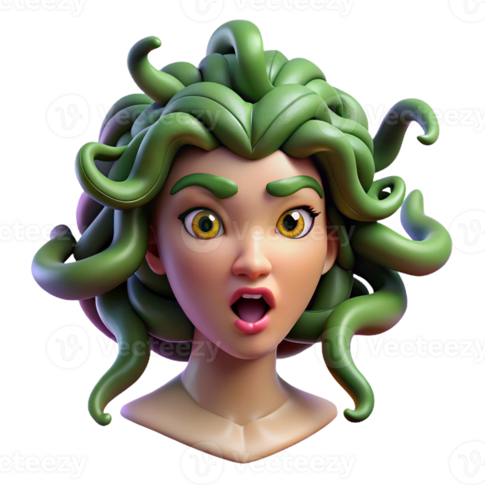 tranquil stunning A fearsome medusa, snakes for hair, piercing gaze with Transparent Background studio quality png