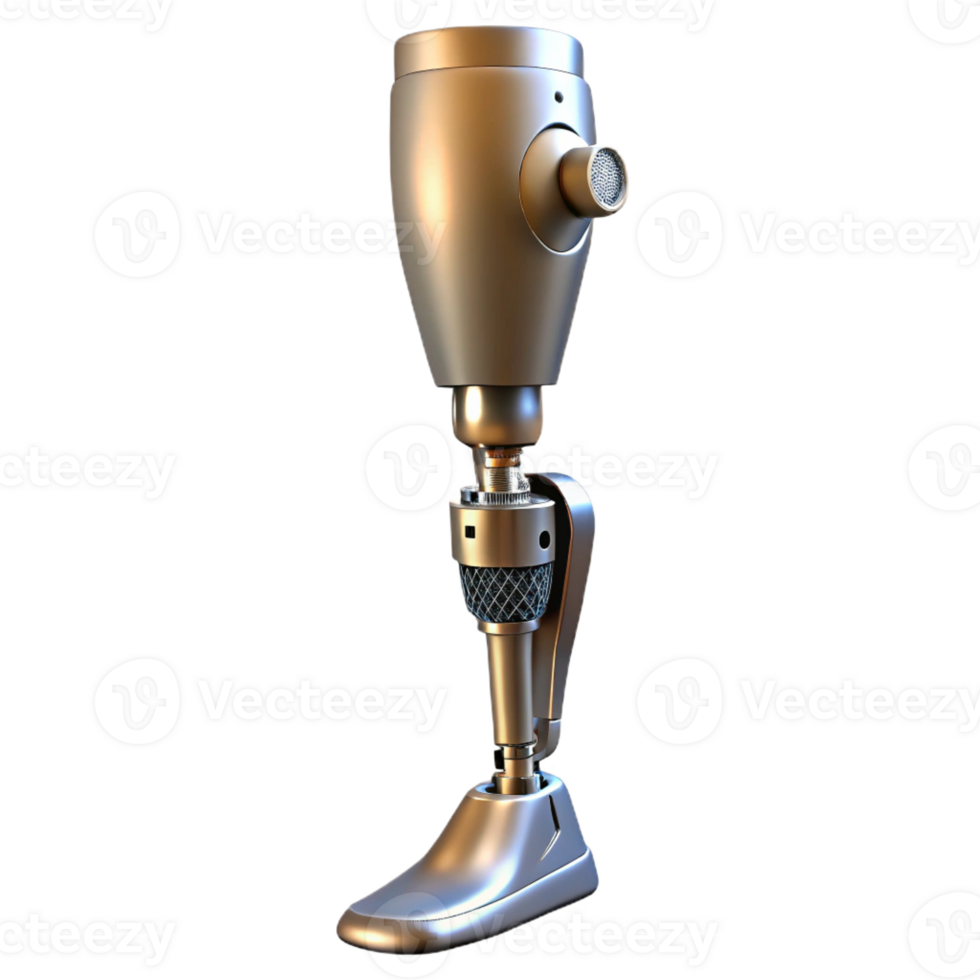 stunning romantic surreal Advanced prosthetic leg, metallic structure, hydraulic actuators with Transparent Background 4K png