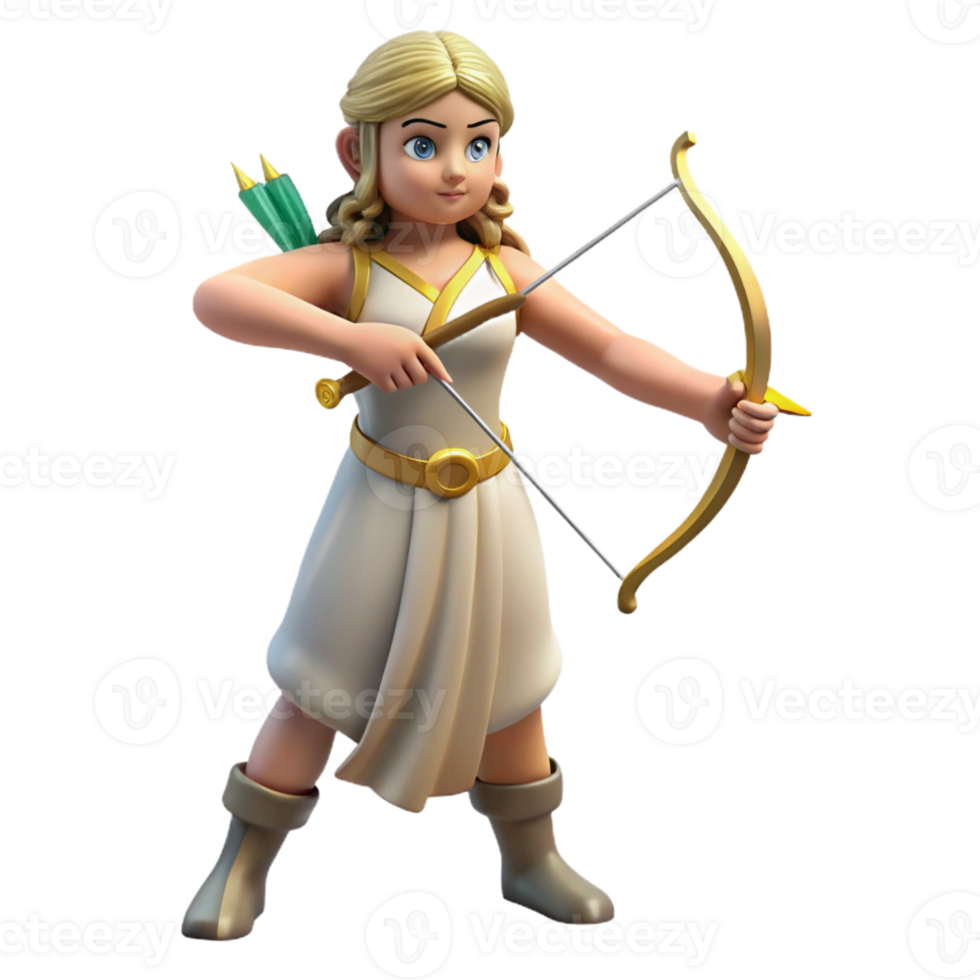 mesmerizing abstract Artemis, Goddess of the Hunt, with bow and arrow, with Transparent Background perfect clarity png