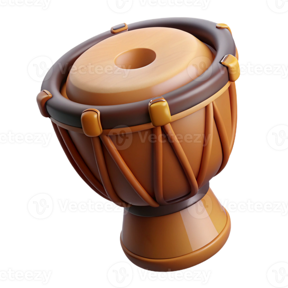 gorgeous organic Concept art style, isolated cutout of a tribal musician's hand-drum made of animal hide and wood with Transparent Background detailed png