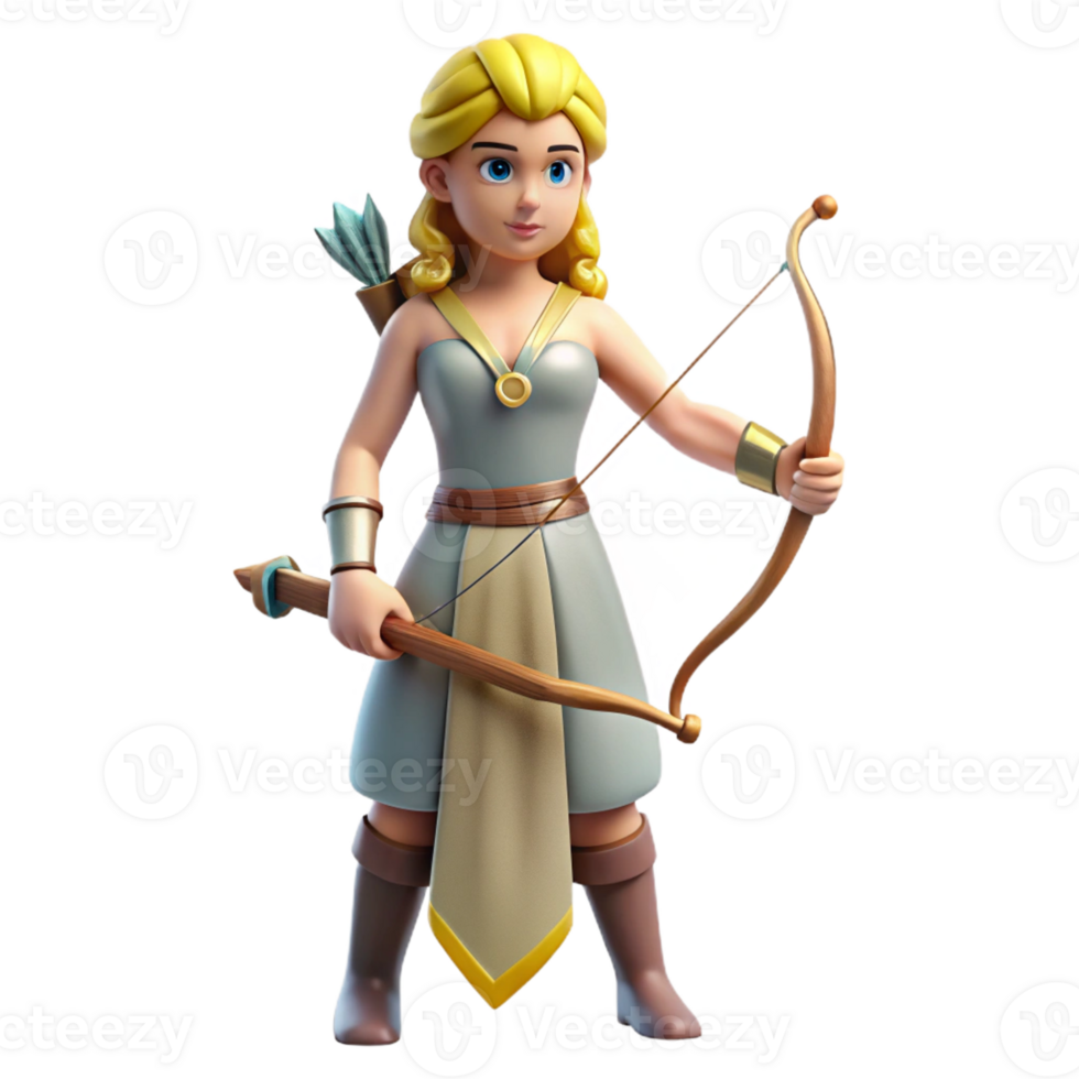 gorgeous tranquil baroque Artemis, Goddess of the Hunt, with bow and arrow, with Transparent Background impeccable png