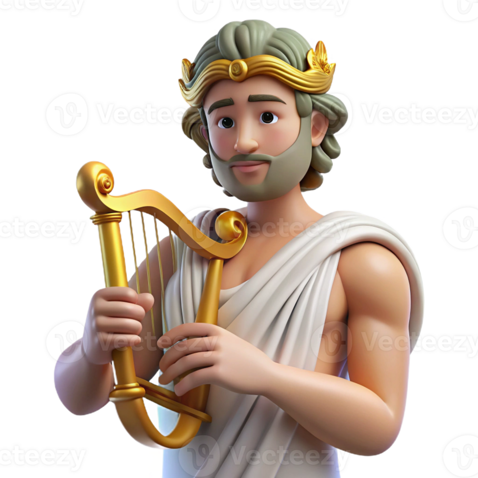 mysterious glorious Apollo, God of Music and Poetry, holding lyre, with Transparent Background top-tier png