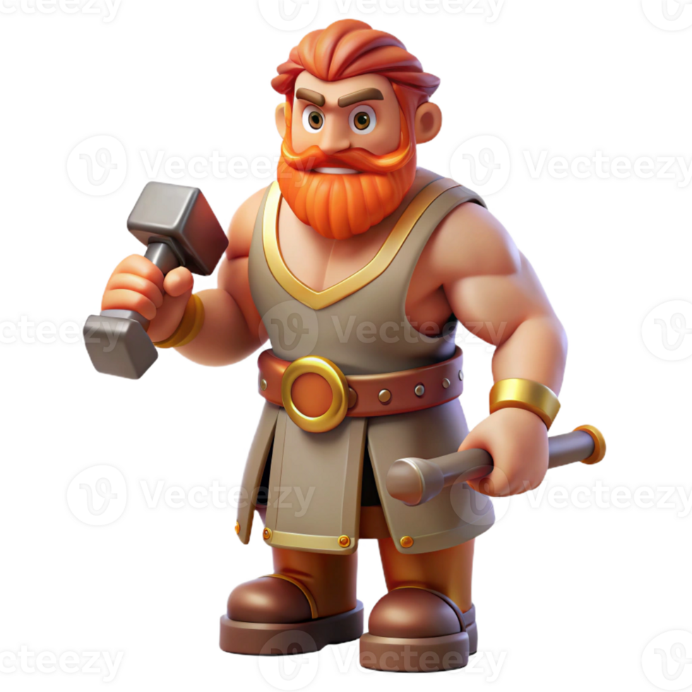 memorable creative Hephaestus, God of the Forge, holding a hammer, with Transparent Background professional png