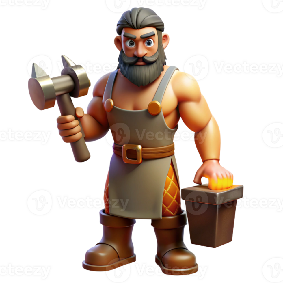 inspired creative Hephaestus, God of the Forge, holding hammer, with Transparent Background detailed png