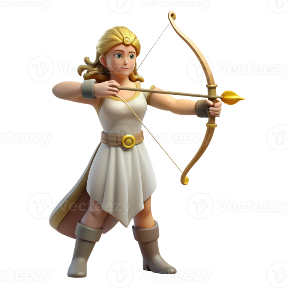 exceptional contemporary Artemis, Goddess of the Hunt, with a bow and arrow, with Transparent Background top-tier png