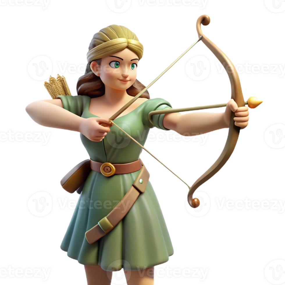 impressive gothic Artemis, Goddess of the Hunt, with a bow and arrow, with Transparent Background perfect clarity png